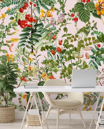 folhas e flores papel de parede