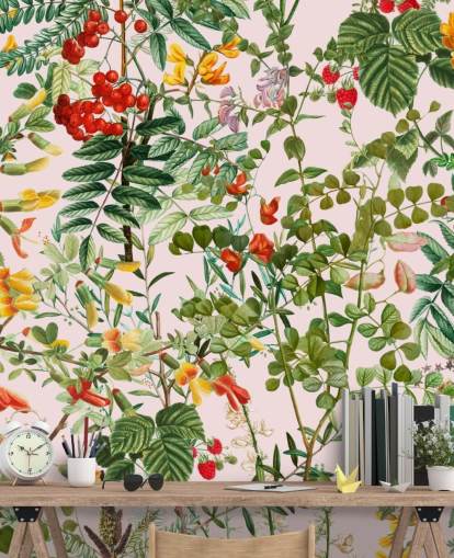 papier peint feuilles et fleurs