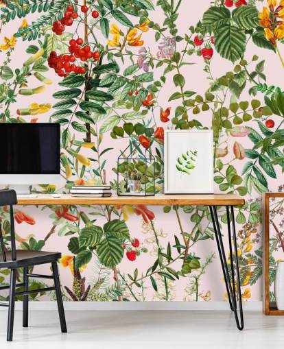 bladeren en bloemen behang