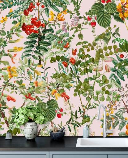 papier peint feuilles et fleurs