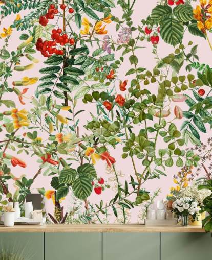 carta da parati foglie e fiori