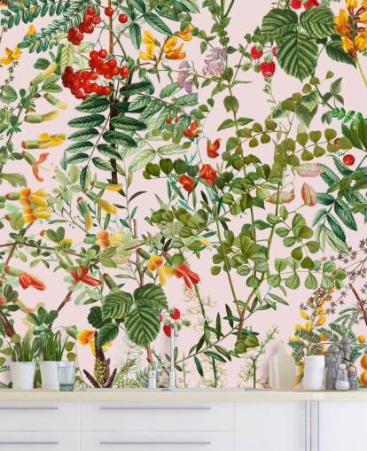 carta da parati foglie e fiori