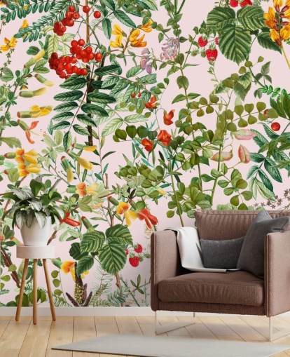 bladeren en bloemen behang