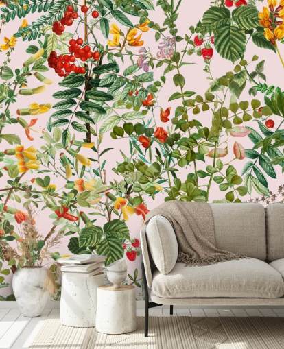 carta da parati foglie e fiori