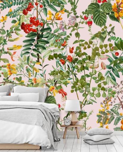 papier peint feuilles et fleurs