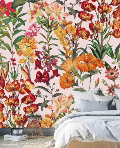 orange, red summer flowers wallpaper