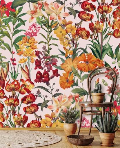 orange, red summer flowers wallpaper