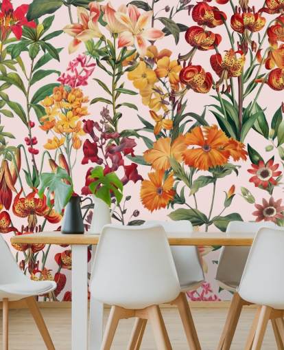 oranje, rode zomerbloemen behang oranje, rode zomerbloemen behang