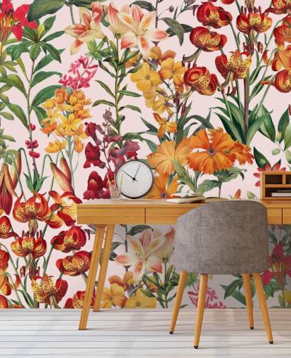 orange, red summer flowers wallpaper