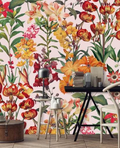 orange, rote Sommerblumen Tapete