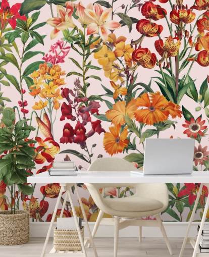 orange, red summer flowers wallpaper