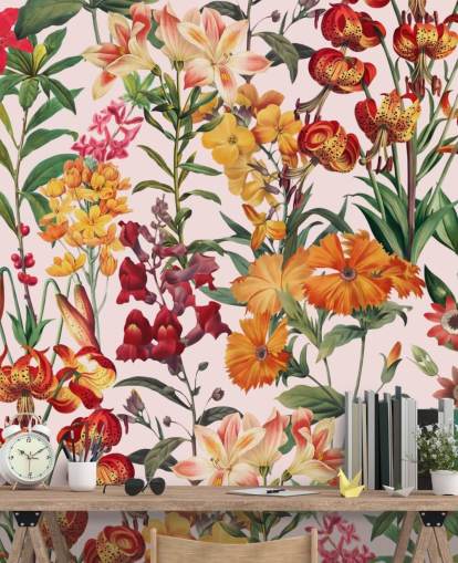 orange, red summer flowers wallpaper