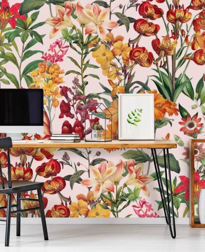 orange, red summer flowers wallpaper