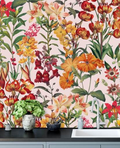 orange, rote Sommerblumen Tapete