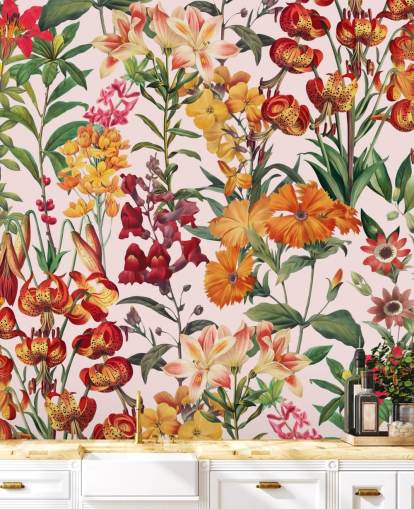 orange, red summer flowers wallpaper