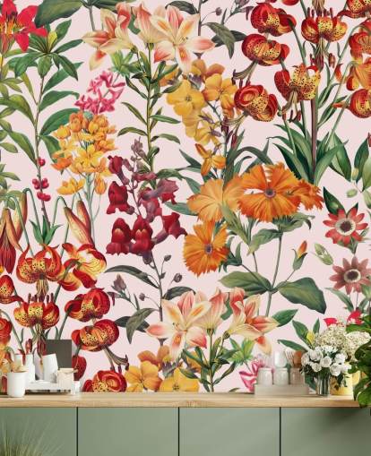 orange, rote Sommerblumen Tapete