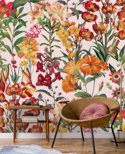 carta da parati arancione, rosso, fiori estivi