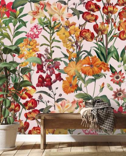 orange, red summer flowers wallpaper