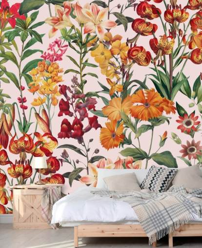 orange, rote Sommerblumen Tapete