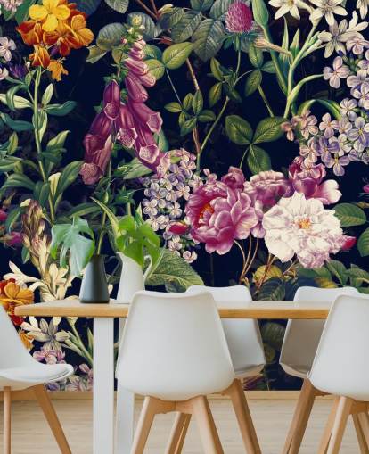 carta da parati fiori scuri con fiori gialli e viola carta da parati fiori scuri con fiori gialli e viola