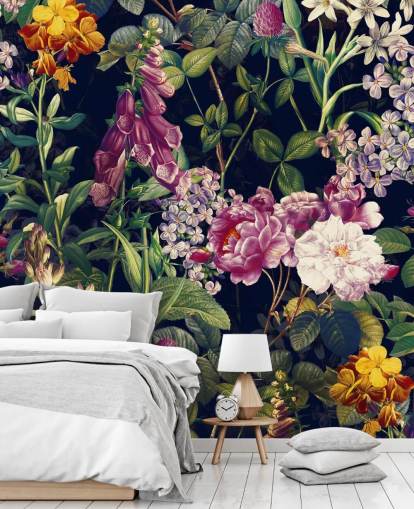 dunkle Blumen mit gelben und lila Blüten Wallpaper dunkle Blumen mit gelben und lila Blüten Wallpaper