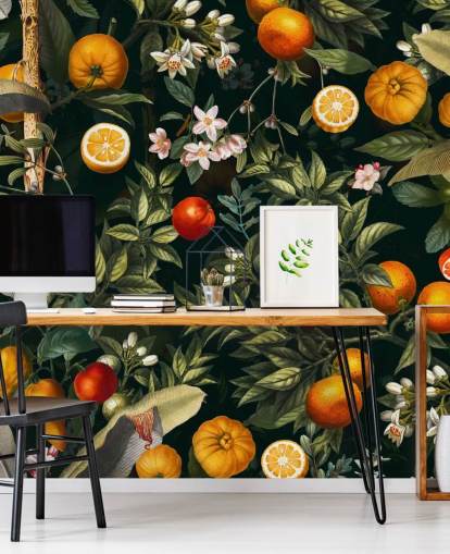 carta da parati botanica scura con carta da parati