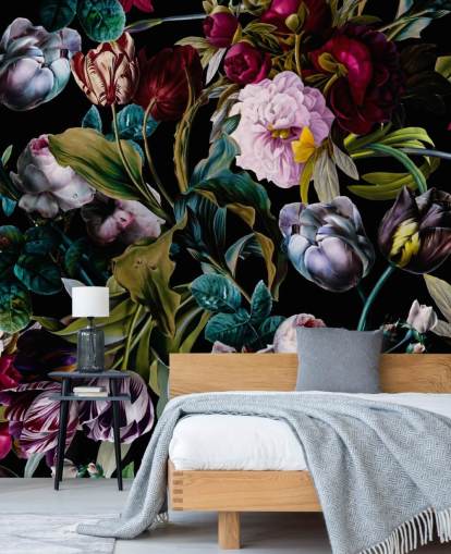donker bloemenbehang