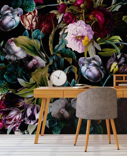 papier peint floral foncé