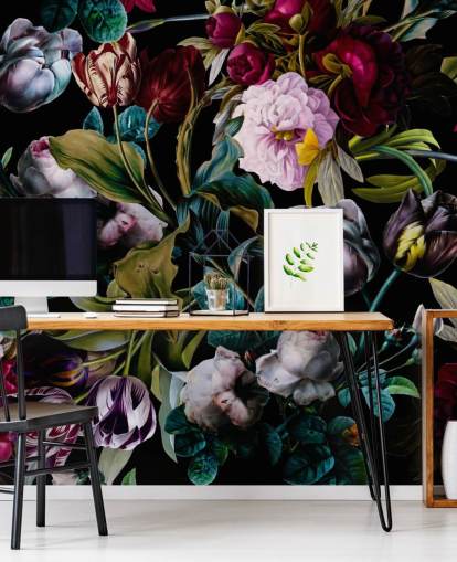 papel de parede floral escuro