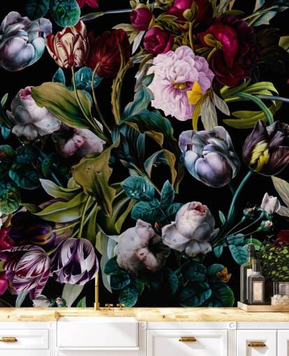 papel de parede floral escuro
