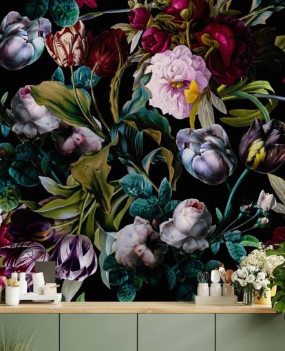 donker bloemenbehang