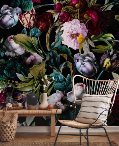 papel pintado floral oscuro