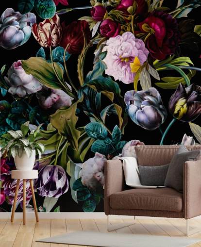 papel de parede floral escuro