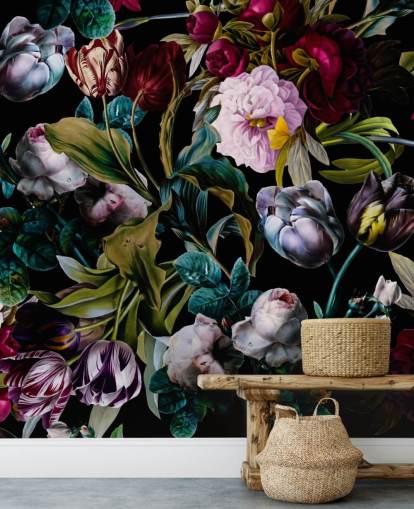 papel pintado floral oscuro