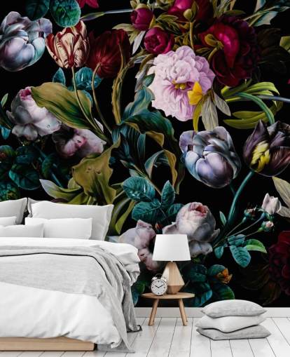donker bloemenbehang