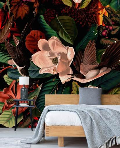 mørk floral fugl tapet mørk floral fugl tapet