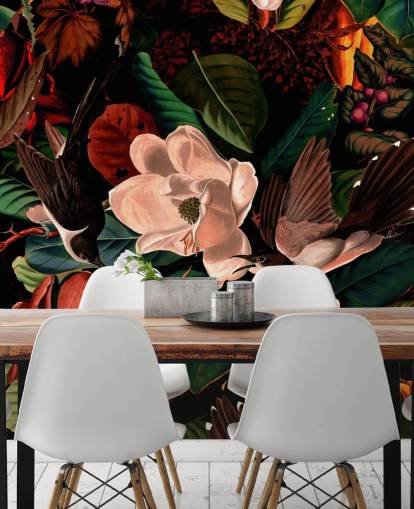 fondo de pantalla de pájaro floral oscuro