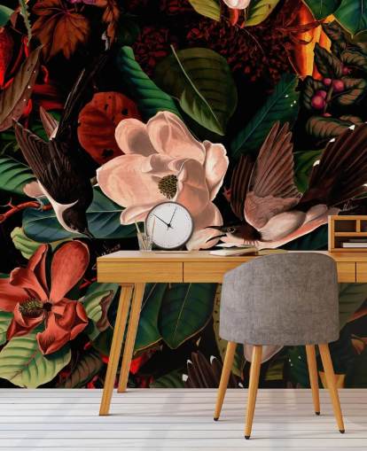 mørk floral fugl tapet mørk floral fugl tapet
