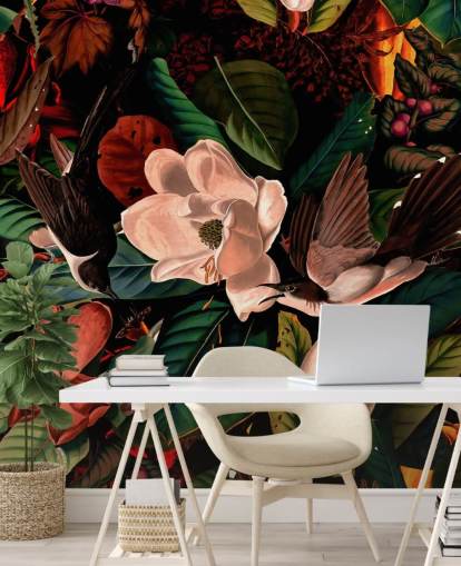 dark floral bird behang dark floral bird behang