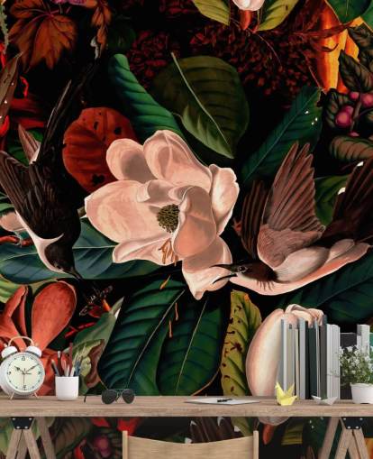 fondo de pantalla de pájaro floral oscuro fondo de pantalla de pájaro floral oscuro