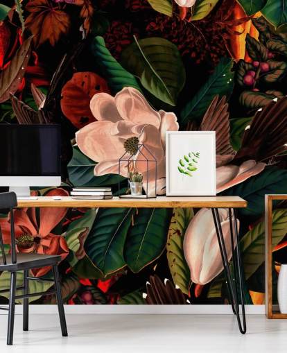 papier peint oiseau floral foncé