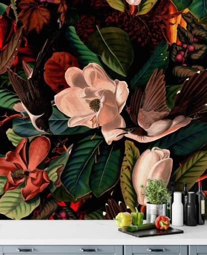 fondo de pantalla de pájaro floral oscuro