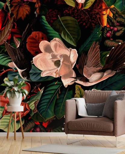 mørk floral fugl tapet mørk floral fugl tapet