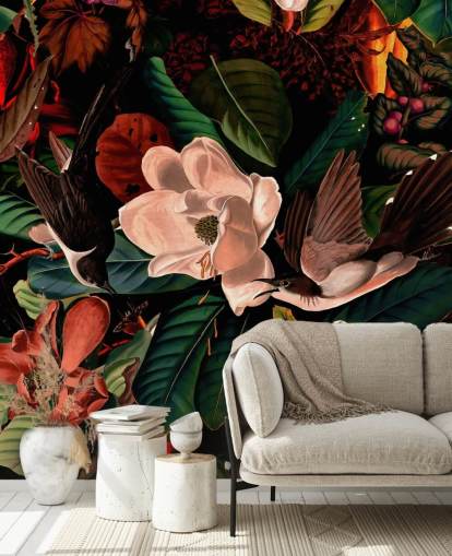 fondo de pantalla de pájaro floral oscuro fondo de pantalla de pájaro floral oscuro