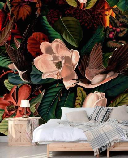 fondo de pantalla de pájaro floral oscuro fondo de pantalla de pájaro floral oscuro