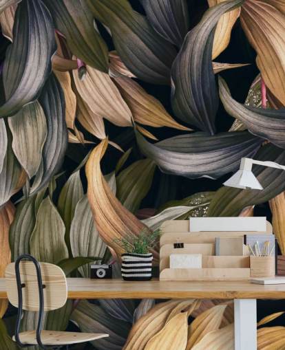 feuilles sombres superposées papier peint