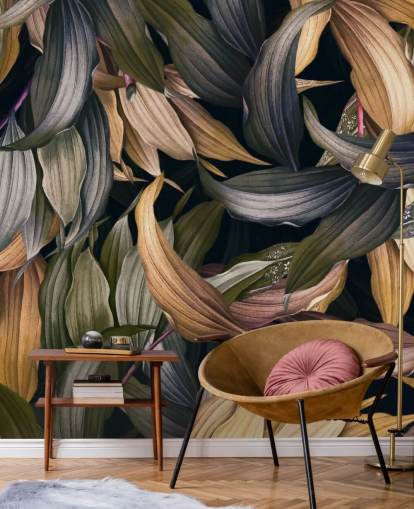 folhas escuras sobrepostas papel de parede folhas escuras sobrepostas papel de parede