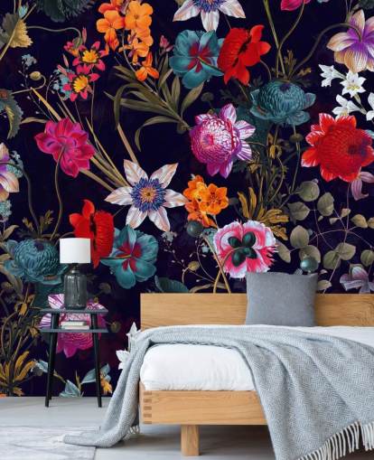 dark floral colourful wallpaper