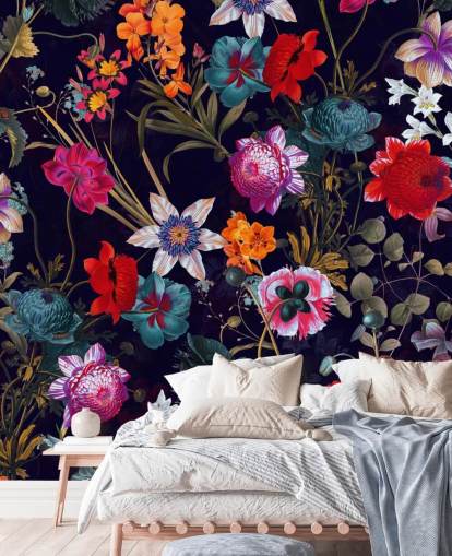 dark floral colourful wallpaper