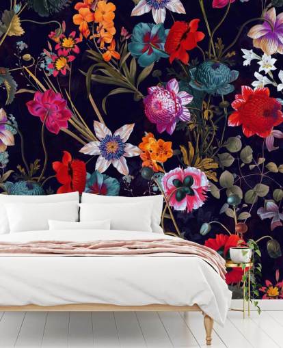 dark floral colourful wallpaper